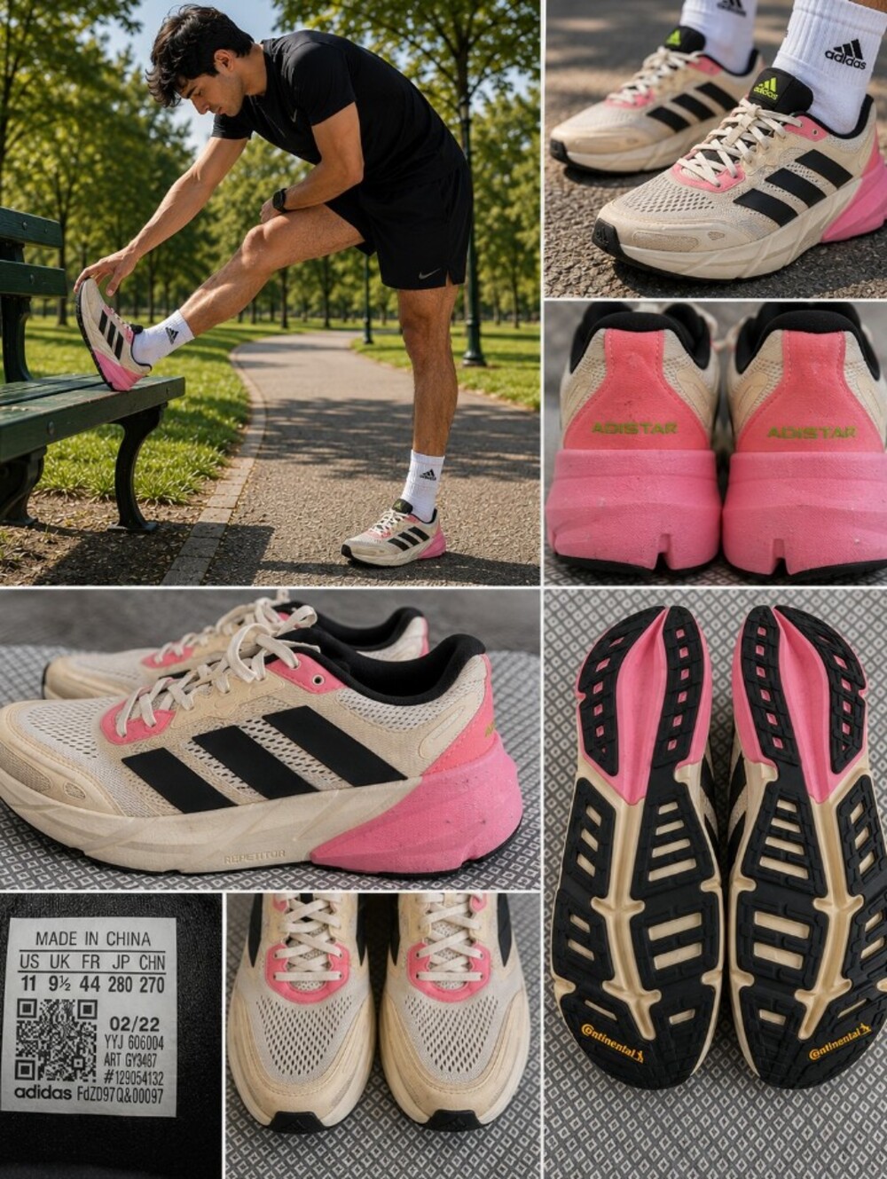 Adidas Adistar GY3487 Men's Size 11 Running Shoes Cream Black Pink Continental